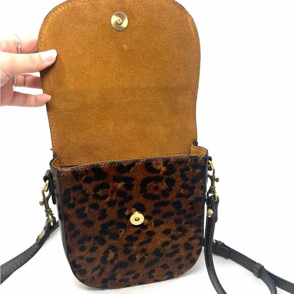 Patricia Nash Leopard Animal Print Calf Half Brown Leather Crossbody Saddle Bag - Picture 13 of 14